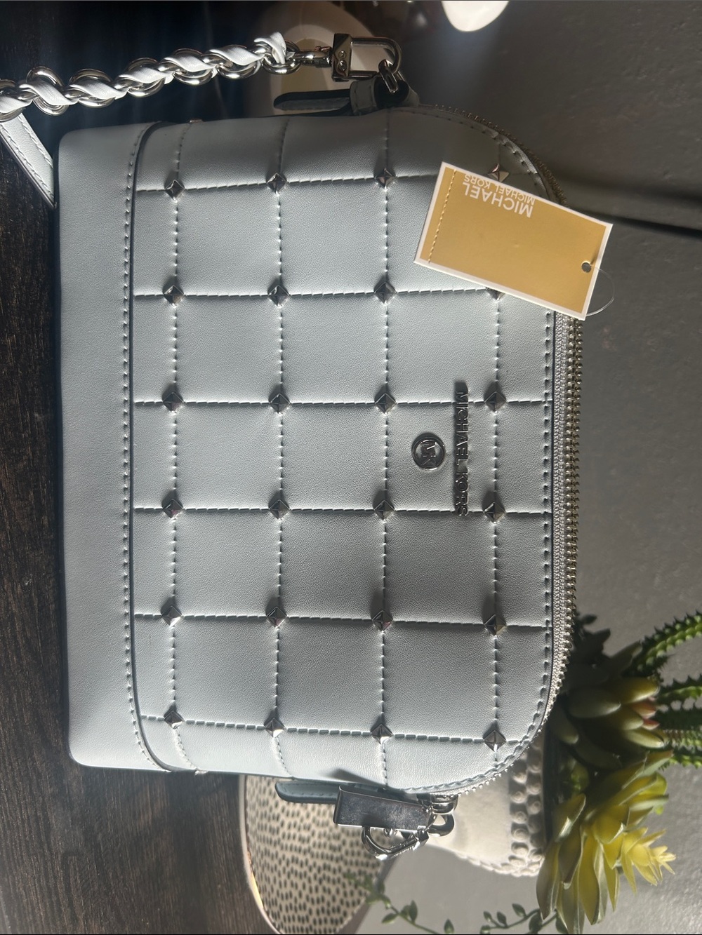Michael Kors Light Gray Quilted Chain Crossbody